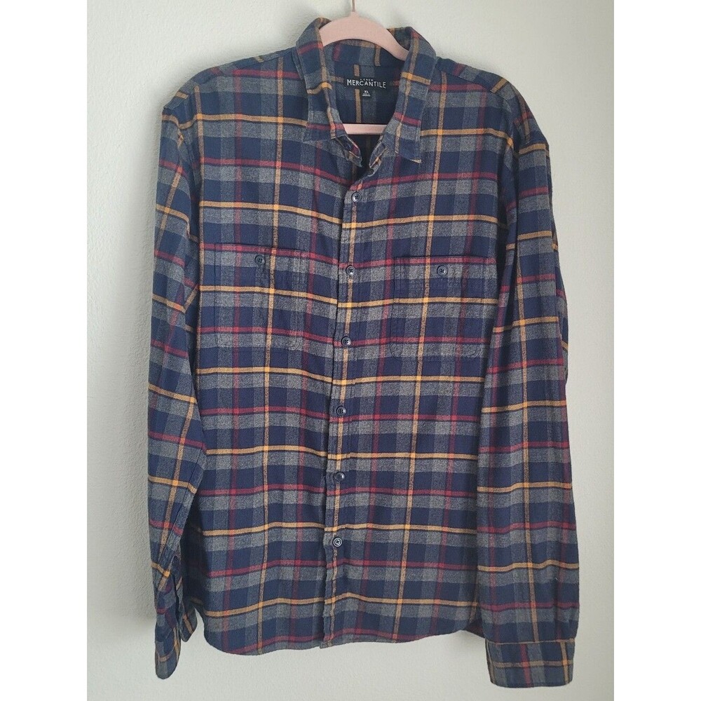 J.Crew Mercantile Men's Blue Plaid Flannel Button Down Shirt XL Gropcore Granola